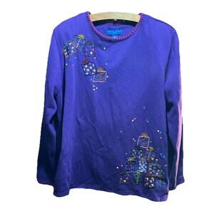 Karen Scott Holiday Christmas Gift Beaded Top